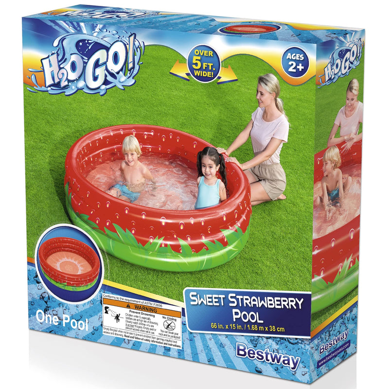 H2OGO! Bestway Sweet Strawberry Pool - 66" x H15 - Inflatable 3-Ring Play Pool, Kids,103 Gallon, Ages 2+