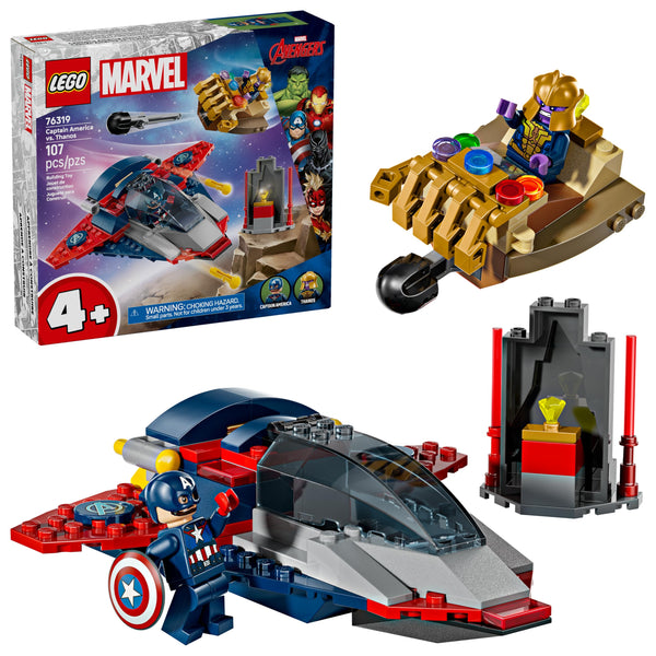 LEGO Marvel Captain America vs. Thanos Building Toy - Pretend Play Set for Boys & Girls, Ages 4+ - Kids Building Blocks W/ 2 Super Hero Toy Minifigures