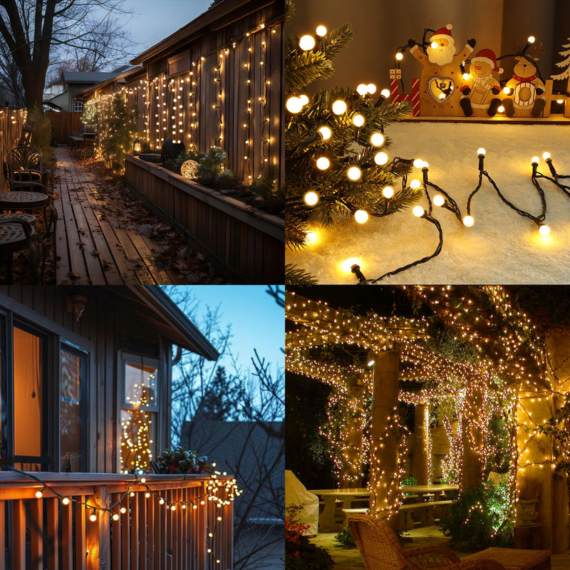 String Lights Warm White, 66ft 200 LED Christmas String Lights with Timer, 8 Modes Christmas Berry Lights, Xmas Tree Globe Lights Outdoor Mini Tree Light for Christmas Tree Home Party Patio