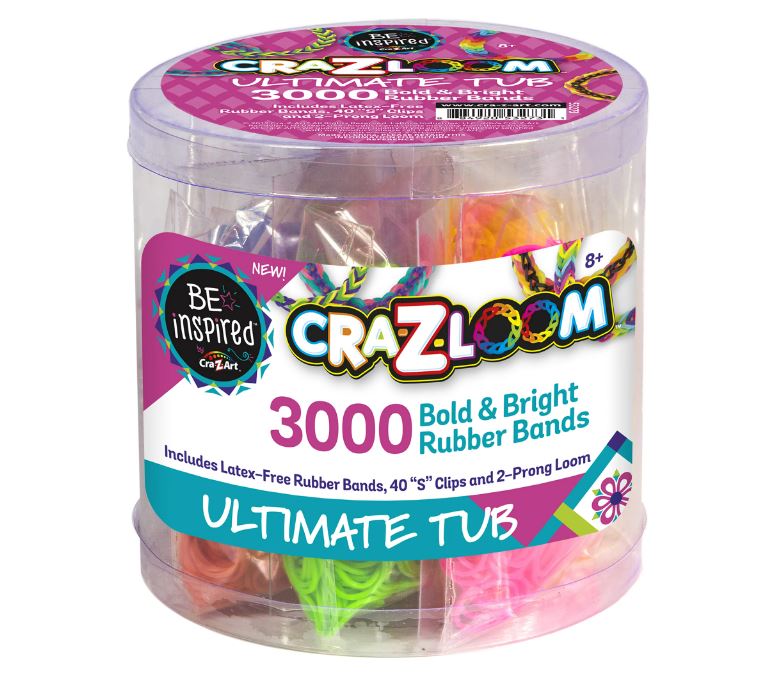 Cra-Z-Art 19186 CRA Z Ultimate Tub Includes 3000 Colourful Latex Free  Rubber Bands 40 'S' Clips and a 2 Prong Loom