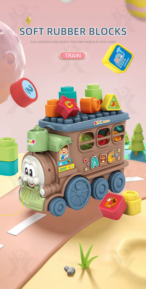 Soft Rubber Building Blocks Train Toy Kids Education 2 in 1 Multifunctional Toy
