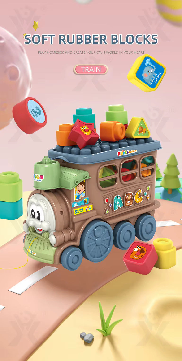 Soft Rubber Building Blocks Train Toy Kids Education 2 in 1 Multifunctional Toy