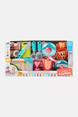 Kitchen Deluxe Set, Toy Chef, Mini Electric Microwave With Foods Set, Blue Combo