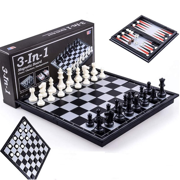 Board Game Magnetic 3 in 1 Kids and Adult, Folding Portability Travel Chess Set