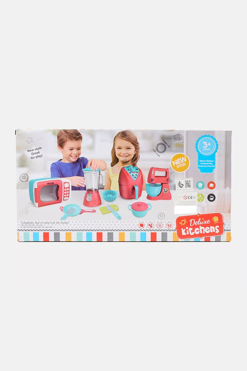 Kitchen Deluxe Set, Toy Chef, Mini Electric Microwave With Foods Set, Blue Combo