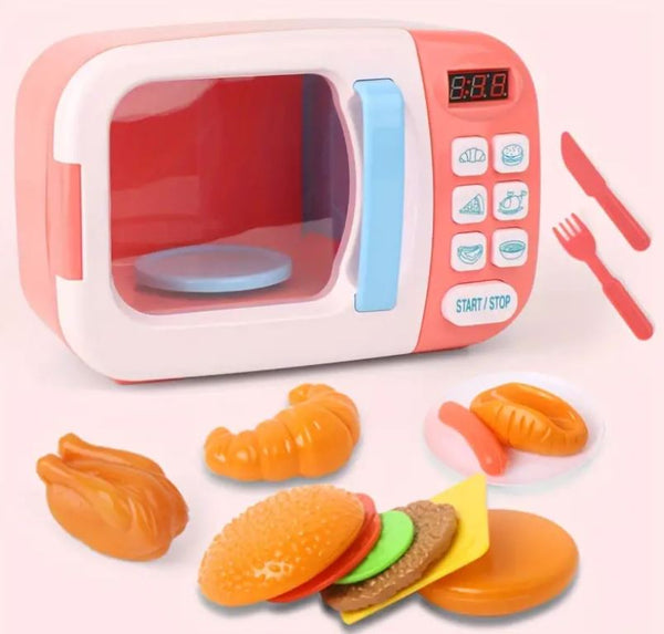 Microwave Playset -  Light & Sound Pretend Play Kitchen Toys Set with Play Food