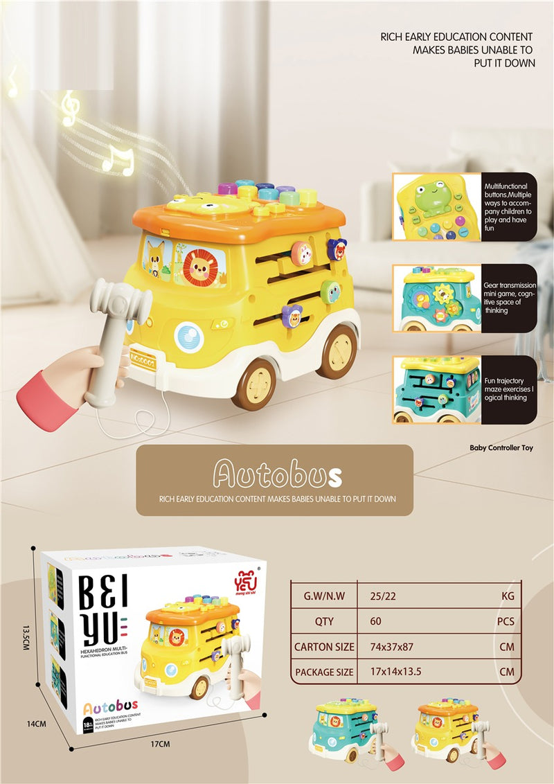 Baby Puzzle Early Education Bus Car Polyhedral Six Sided Drum Toy