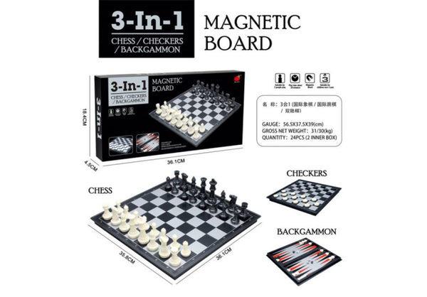 Board Game Magnetic 3 in 1 Kids and Adult, Folding Portability Travel Chess Set