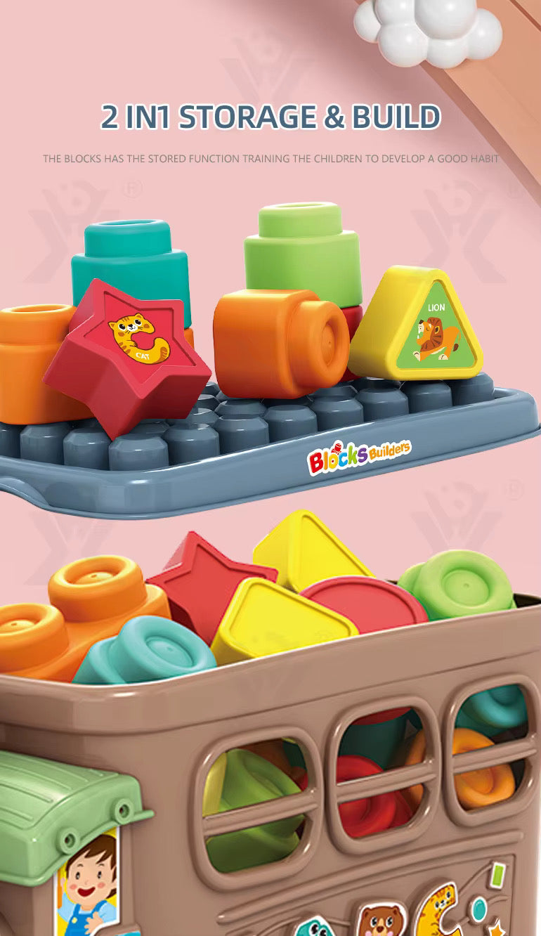 Soft Rubber Building Blocks Train Toy Kids Education 2 in 1 Multifunctional Toy