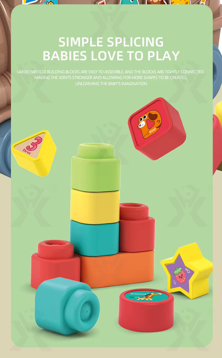 Soft Rubber Building Blocks Train Toy Kids Education 2 in 1 Multifunctional Toy