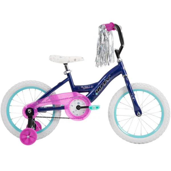 Huffy Glitter 16" Kid's Bike with Training Wheels, Easy Assembly, Purple