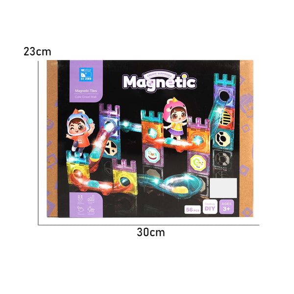 Magnetic Tiles Construction Play with Glowing Light 56 Pcs – Cute Great Walls Set Toy For Kids