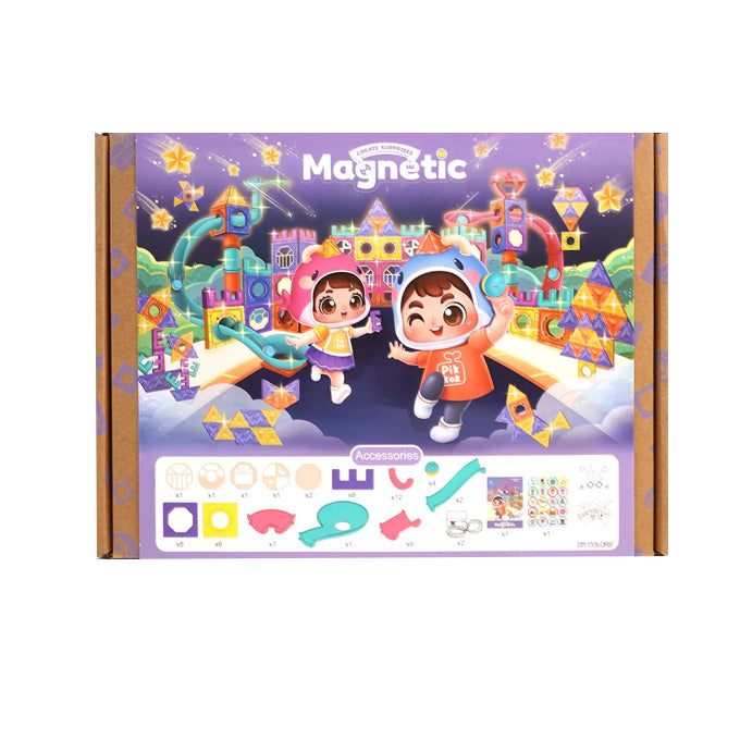 Magnetic Tiles Construction Play with Glowing Light 56 Pcs – Cute Great Walls Set Toy For Kids