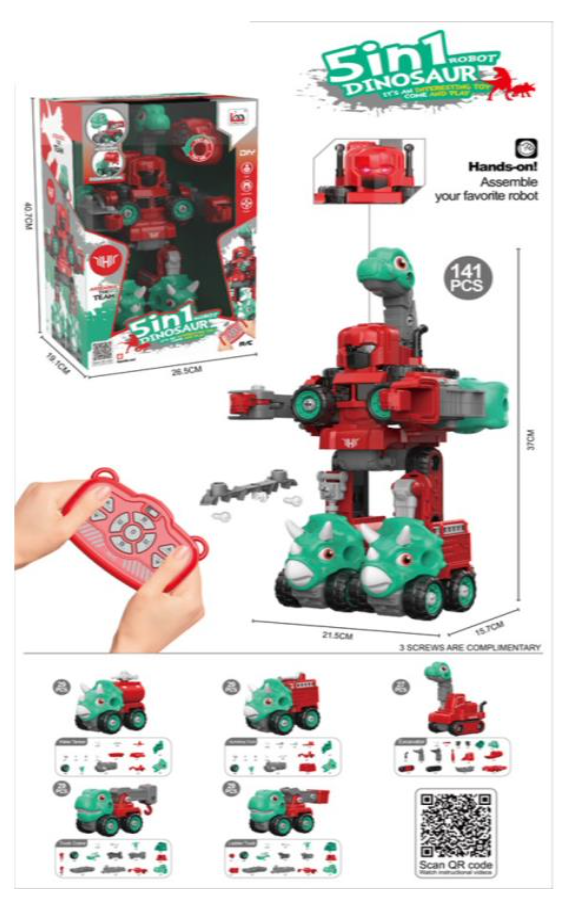 Action toy 5-in -1 Transforming RC DINOSAUR SET