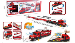 Extra large folding Transforming light music fire Slide rail catapult storage truck (with 2pcs DIE CAST CAR_8 road signs)