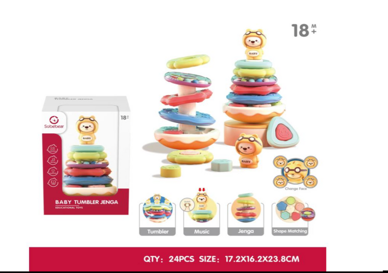 Face-changing baby toy and overlapping music