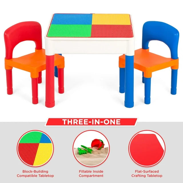 Kids Activity Table and 2 Chairs Building Block Table, Play & Arts & Crafts Table, with Storage Space