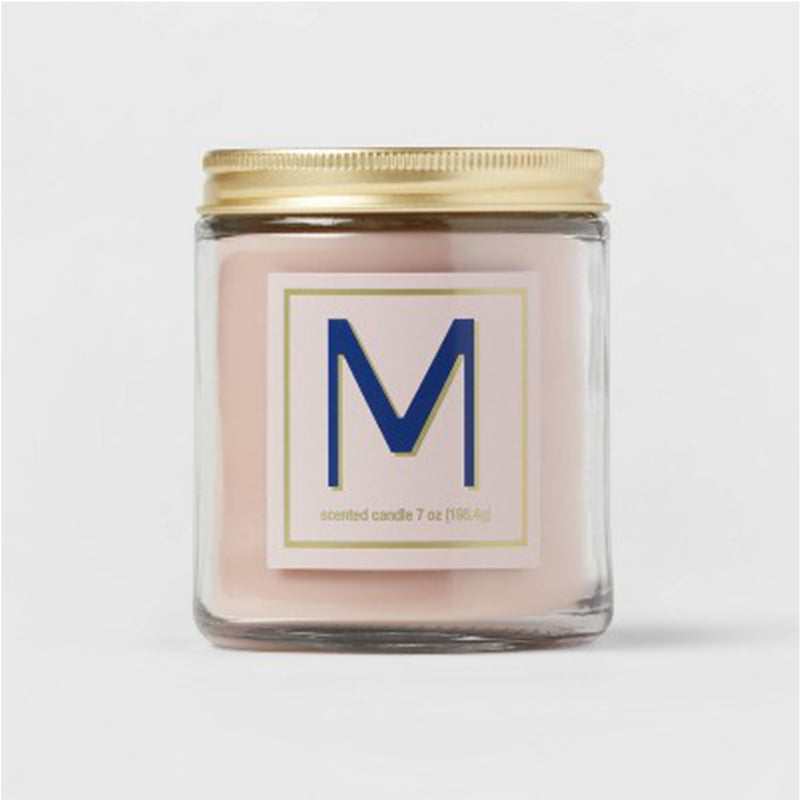 7oz Scented Monogram Letter 'M' Candle with Gold Matte Lid Pink - Opalhouse