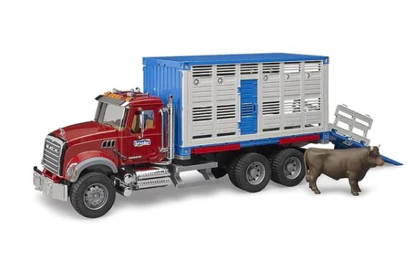 Bruder Pro Series MACK Granite Cattle Transportation Truck with Cow - sctoyswholesale