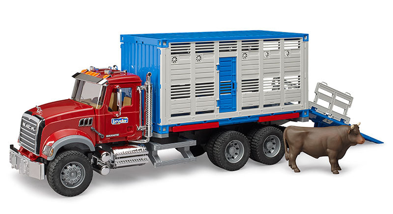 Bruder Pro Series MACK Granite Cattle Transportation Truck with Cow - sctoyswholesale
