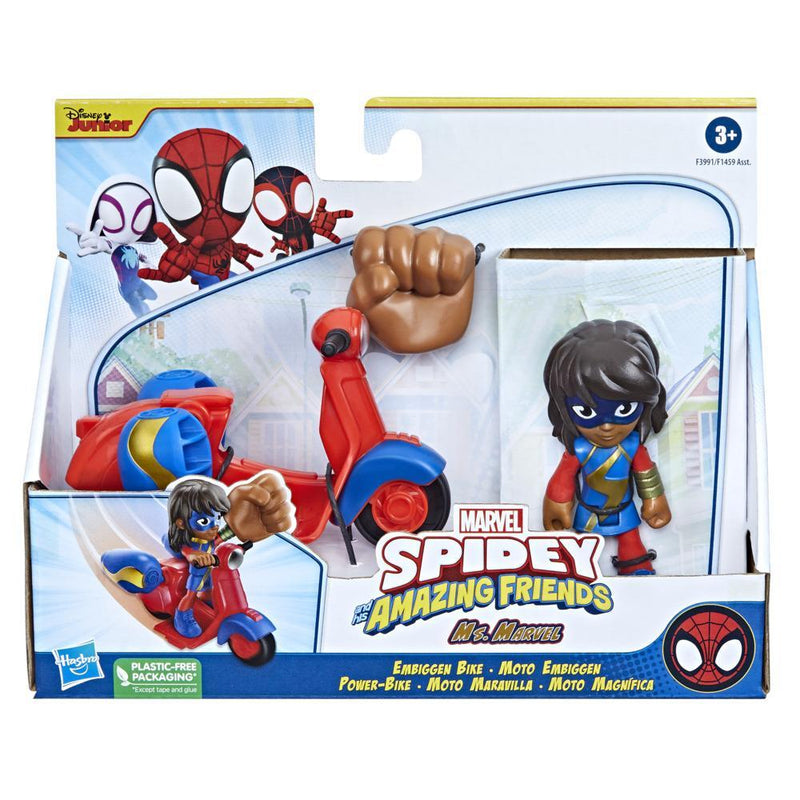 Marvel Spidey and His Amazing Friends Ms. Marvel Action Figure and Embiggen Bike Vehicle, Preschool Toy - sctoyswholesale
