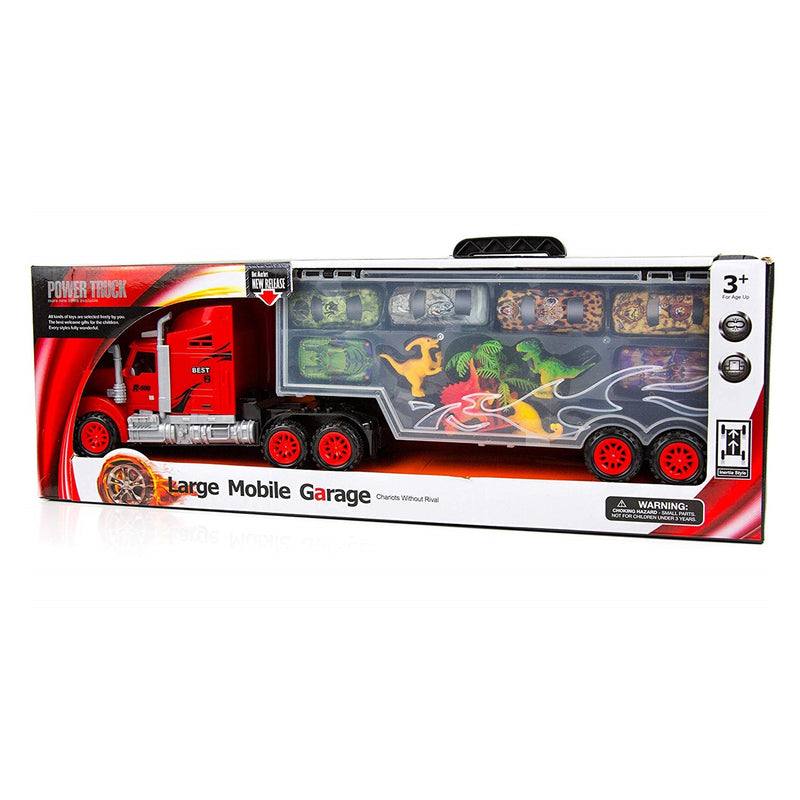 Large Mobile Garage Transport Truck With Cars And Dinosaurs - sctoyswholesale