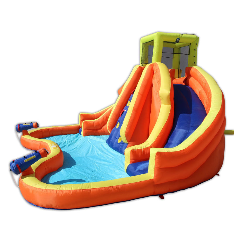 BANZAI Twin Falls Lagoon Giant Inflatable Water Park Bounce House - Two Water Slides & Climbing Wall - Outdoor Summer Fun For Kids & Families - sctoyswholesale