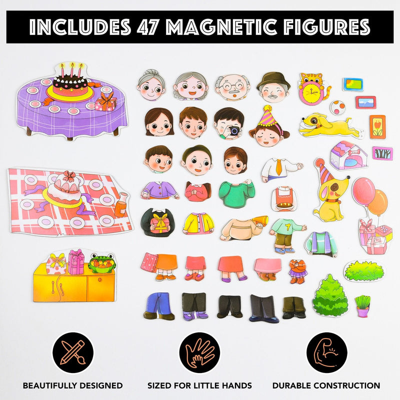 Play Brainy Educational Magnetic Toys with Magnet Board, Dry Erase Board, and 47 Interactive Wooden Characters - sctoyswholesale