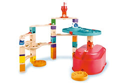 Hape 90 Piece Quadrilla Stack Track Bucket Box Marble Race Building Set for Children Ages 4 and Up with 25 Marbles for STEAM Learning - sctoyswholesale