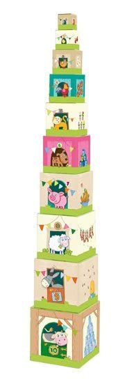 HABA On the Farm Sturdy Cardboard Nesting & Stacking Cubes - Reinforcing Numbers 1 to 10