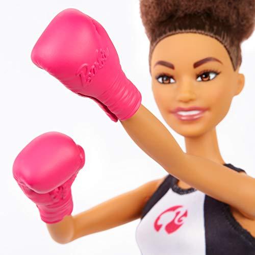 Barbie Boxer Doll, Brunette Wearing, Boxing Outfit featuring Pink Boxing Gloves - sctoyswholesale