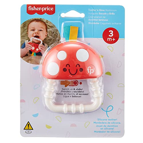 Fisher-Price Teethe n’ Glow Mushroom Teether, Baby Rattle Teething Toy - sctoyswholesale