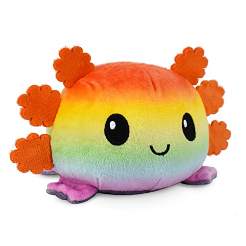 TeeTurtle - The Original Reversible Axolotl Plushie - Gray + Rainbow - Cute Sensory Fidget Stuffed Animals That Show Your Mood