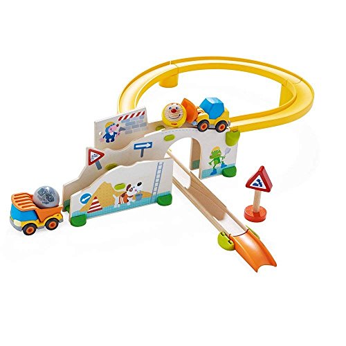 HABA Kullerbu at The Construction Site Play Track - 13 Piece Starter Set with 2 Vehicles and Fascinating Ball Drop
