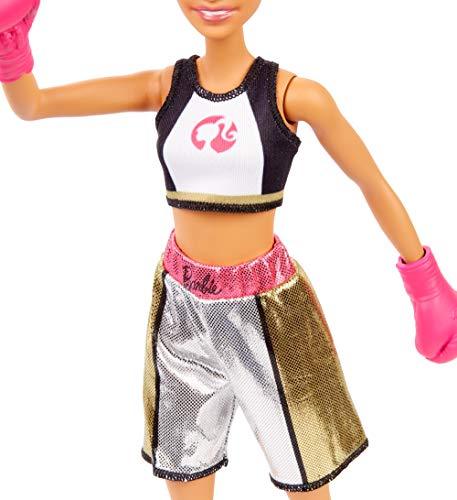 Barbie Boxer Doll, Brunette Wearing, Boxing Outfit featuring Pink Boxing Gloves - sctoyswholesale