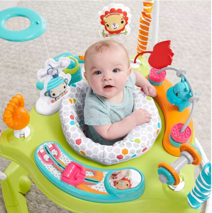 Fisher-Price Rainforest Jumperoo, freestanding Baby Activity Center with  Lights, Music, and Toys Fisher-Price Deluxe Kick 'n Play Piano Gym, Green