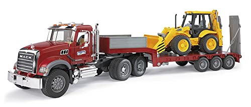 Bruder Toys Mack Granite Flatbed Truck with JCB Loader Backhoe