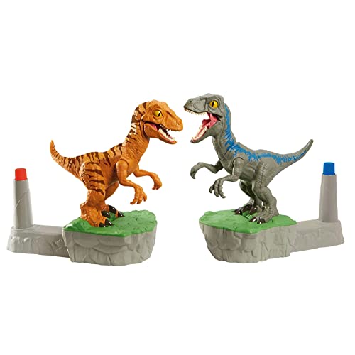 Mattel Games Rock 'Em Sock 'Em Raptors Jurassic World Domination Kids Game Fighting Raptors with Blue Vs Atrociraptor