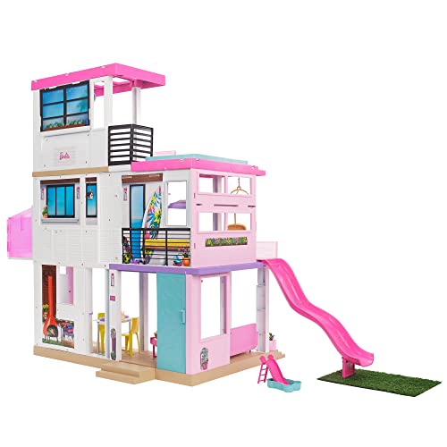 Doll House, Dream House for Girls 3 Stories 7 Rooms Dollhouses with 3 Dolls  Toy Figures, Swim Pool, Slide, Furniture and Accessories, Pretend