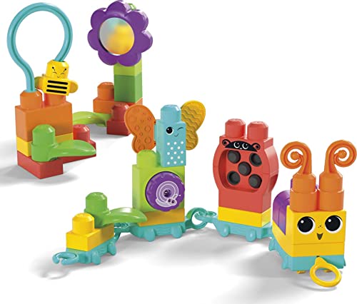 MEGA BLOKS Sensory Toys For Toddlers, Move 'n Groove Caterpillar with Building Blocks and Pull String For Movement