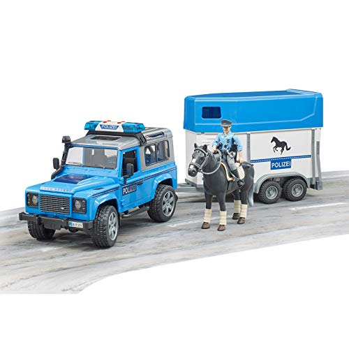 Bruder 02588 Land Rover Police Vehicle w Horse Trailer, Horse and Policeman, L&S Module