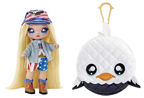 Na! Na! Na! Surprise Glam Series 2 Erika Featherton - Patriotic Eagle-Inspired 7.5" Fashion Doll with Blonde Hair and Metallic Clip-on Eagle Purse, 2-in-1 Gift, Toy for Kids Ages 5 6 7 8+ Years