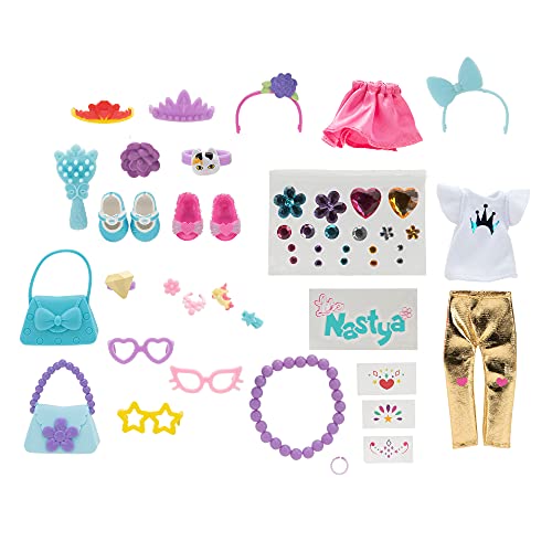 Like Nastya LNA0030 Fancy Princess Nastya 8-Inch Doll with 50 Mystery Surprises Including Removable Fashions, Stickers, Gems, Purses, Jewelry Charms, and More, Multi