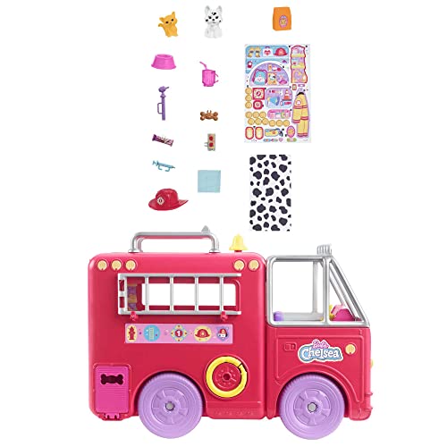 Barbie Chelsea Fire Truck Playset, Chelsea Doll  Fold Out Firetruck, Storytelling Accessories, Stickers - sctoyswholesale