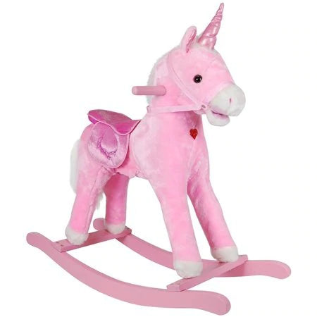 Pink Rocking Unicorn With Horn Toy with Sound/Moving Mouth and Tail- Girls - sctoyswholesale
