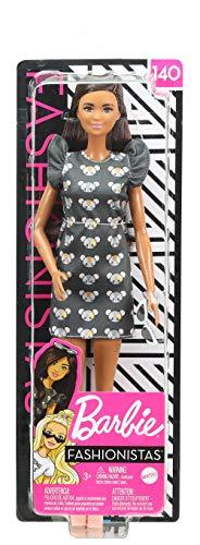 Barbie Fashionistas Doll #140 with Long Brunette Hair Wearing Mouse-Print Dress, Pink Booties & Sunglasses, Toy for Kids 3 to 8 Years Old - sctoyswholesale