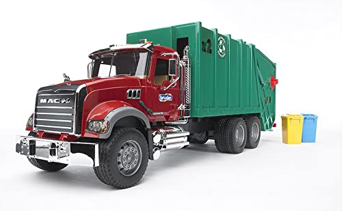 Bruder 02812 Mack Granite Rear Loading Garbage Truck (Ruby Red Green) - sctoyswholesale