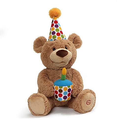 GUND Happy Birthday Animated Bear Singing Light Up Plush Stuffed Animal, 10" - sctoyswholesale