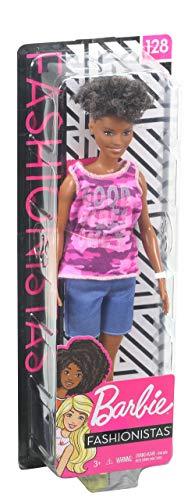 Barbie Fashionistas Doll with Short Curly Brunette Hair Wearing “Good Vibes Only” Camo Tank, Shorts and Accessories, for 3 to 8 Year Olds - sctoyswholesale