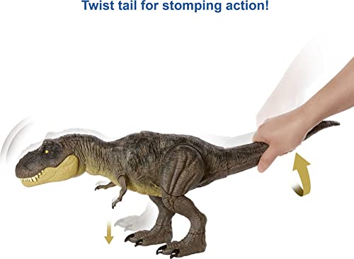 Jurassic World Stomp ‘N Escape Tyrannosaurus Rex Figure Camp Cretaceous Dinosaur Escape Toy with Stomping Movements, Movable Joints, Authentic Deco